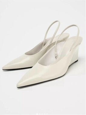 Zara Women's Patent Leather Slingback Pointed Toe Wedge Heels, in Sz 37